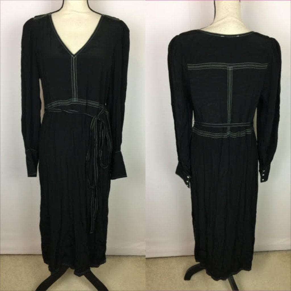 Something Navy Midi Dress Sizes M Womans Black Long Sleeve Side Button V-Neck